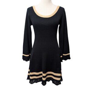 Ecoskin Womens Size XS/S Black Tan Organic Cotton Bell Long Sleeve Short Dress